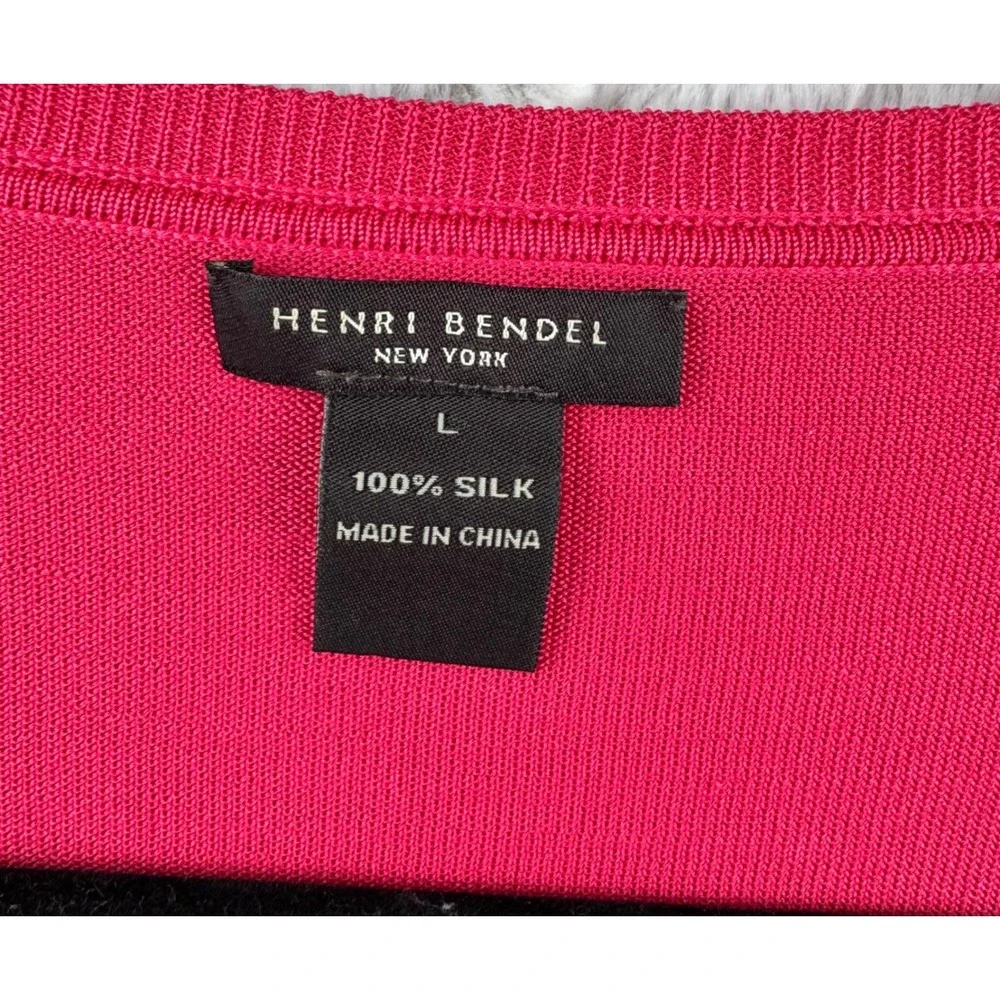 Henri Bendel V-Neck Sweater Womens Large Red Pink 100% Silk Fine Knit Luxury